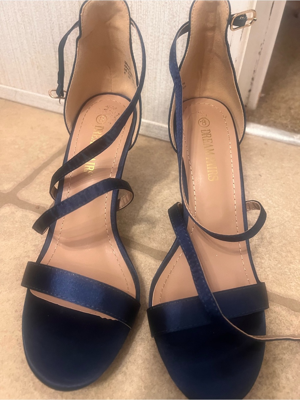 Dream Pairs Navy Satin Crisscross Ankle Strap Heels